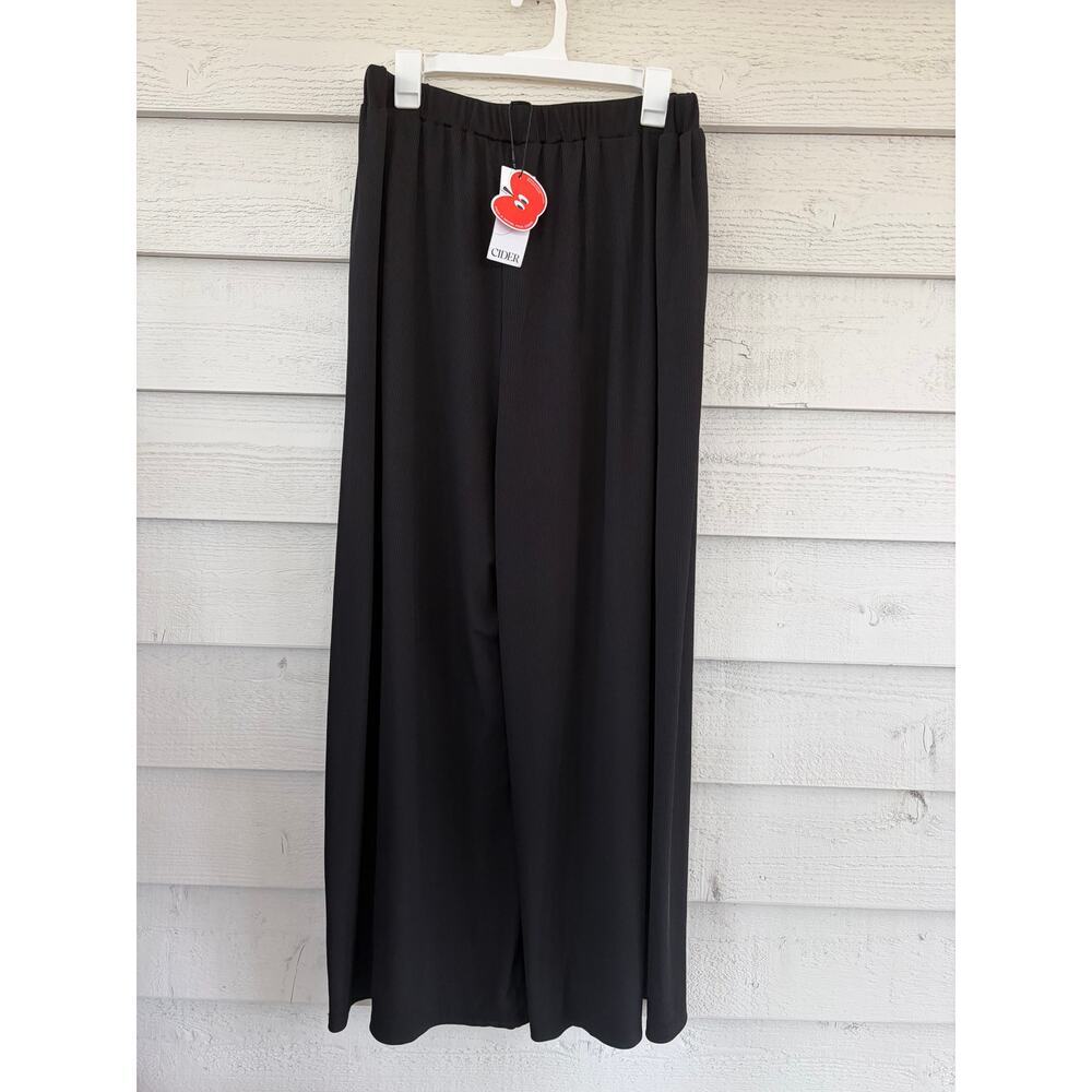 Cider Black Ribbed Wide Leg Lounge Pants 1XL Elastic Waist Flowy Casual - Picture 3 of 5